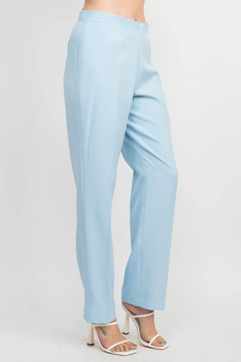 Emily Notched Collar 2 Button Closure Crepe Suit with Mid Waist Banded Zipper Closure Pant 2 Piece Set