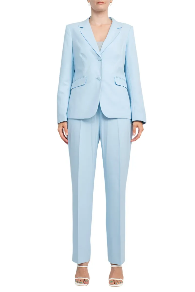 Emily Notched Collar 2 Button Closure Crepe Suit with Mid Waist Banded Zipper Closure Pant 2 Piece Set