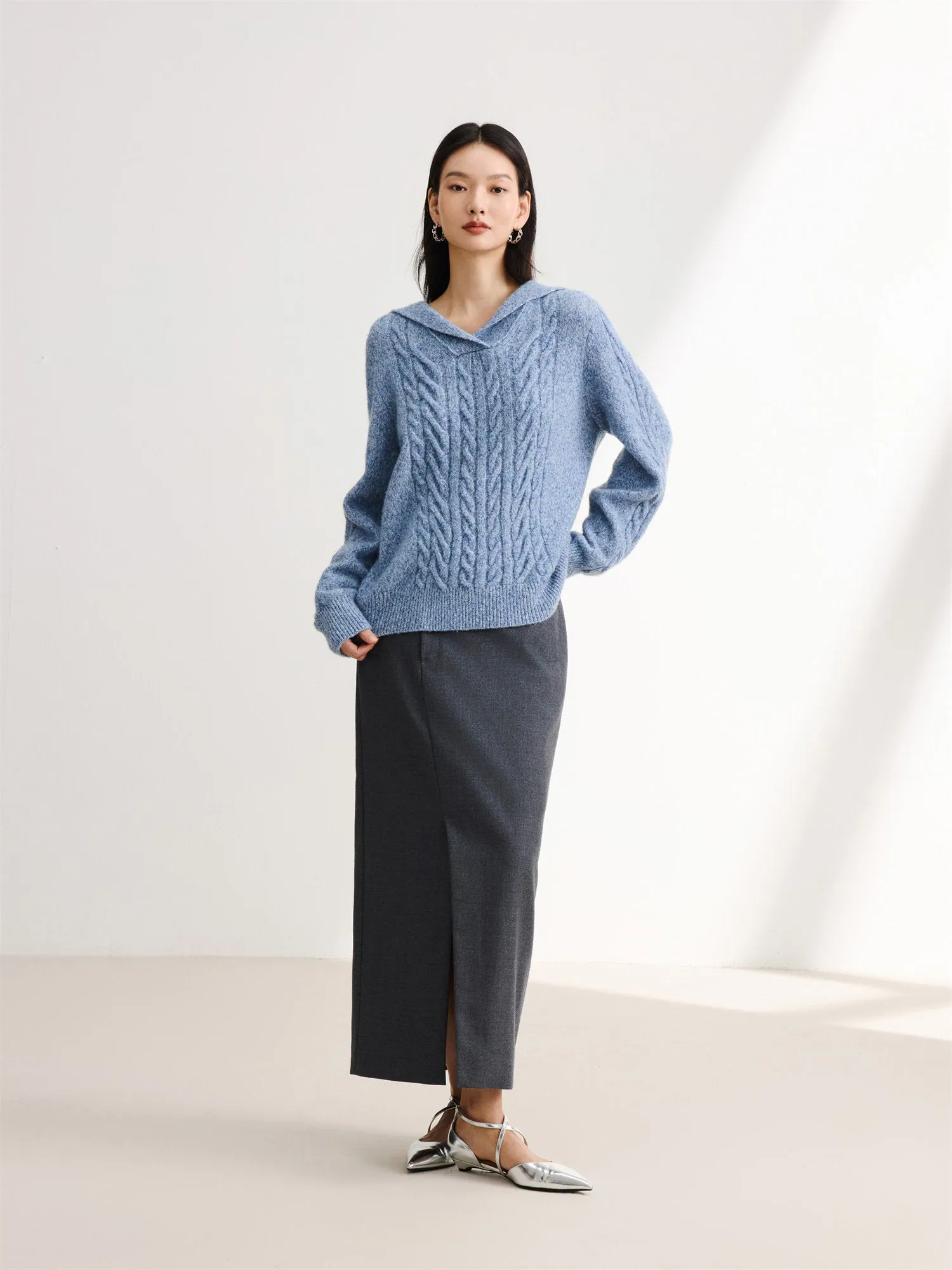 EP YAYING Navy Collar Knitted Sweater