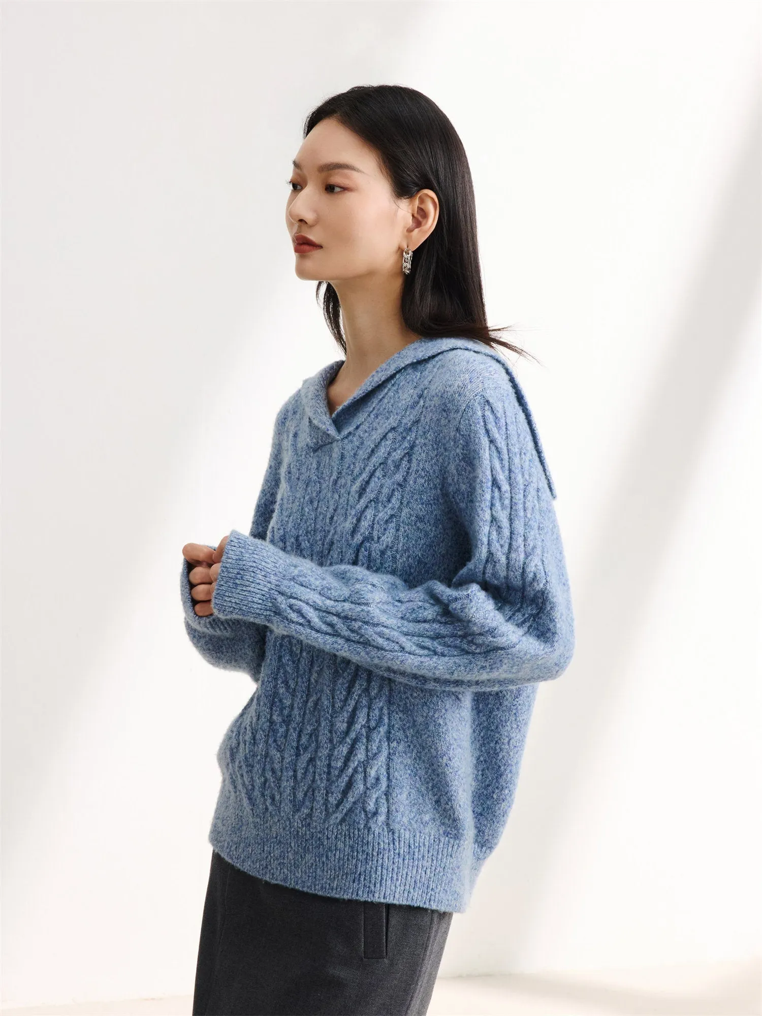 EP YAYING Navy Collar Knitted Sweater