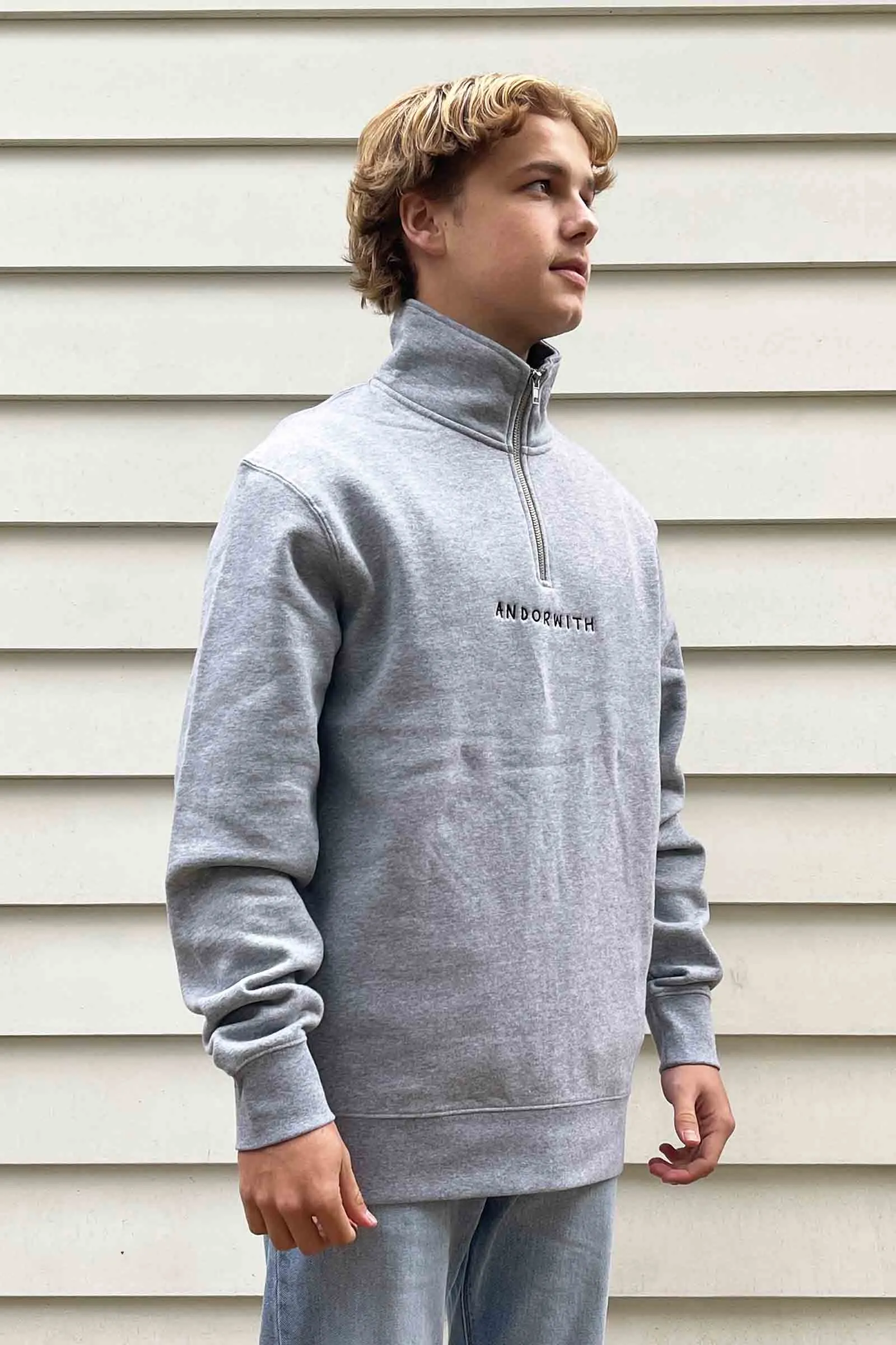 Family 1/4 Zip Fleece Pullover Grey Marle