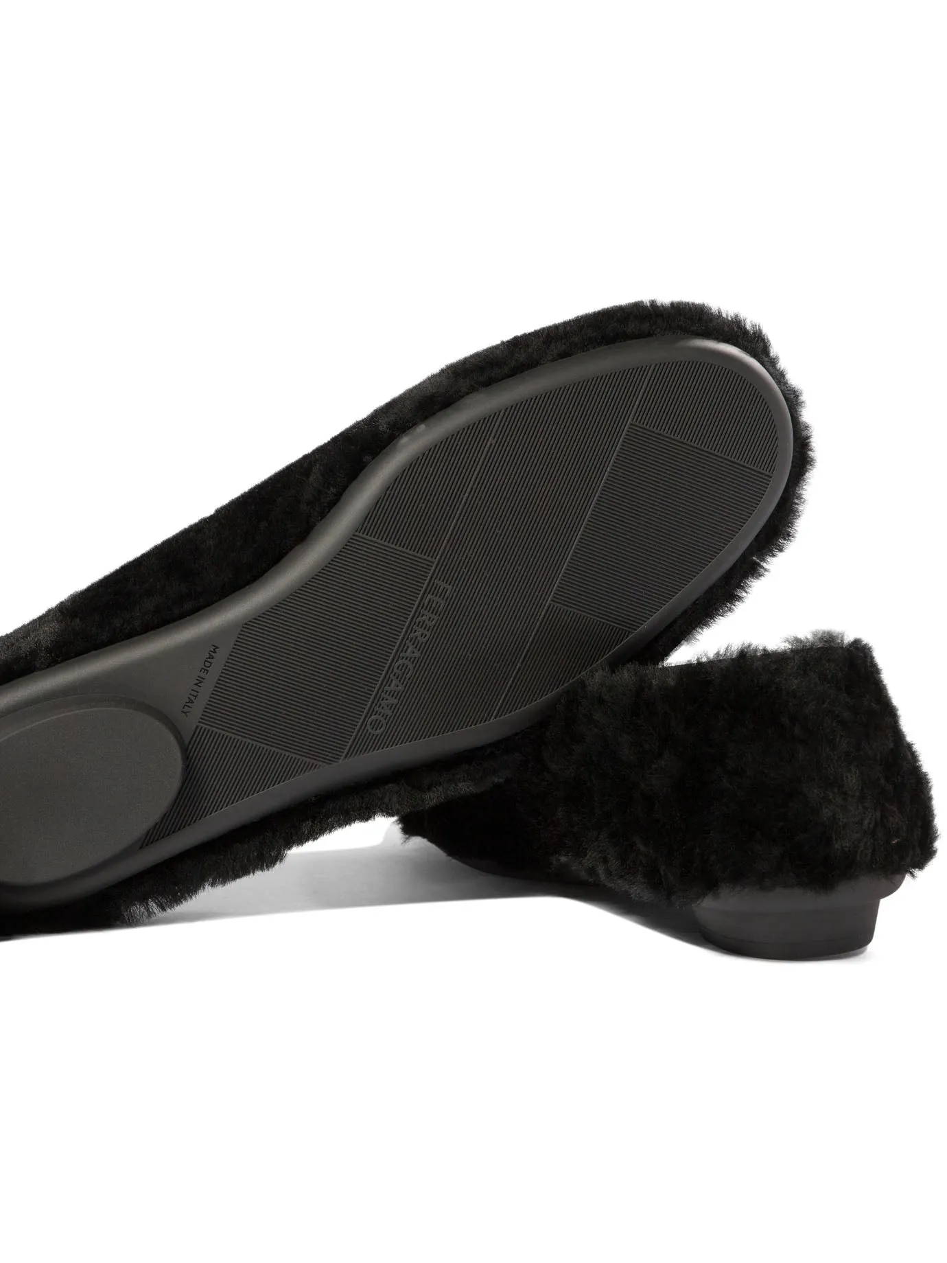 Ferragamo Chic Shearling Ballet Flats with Leather Accents