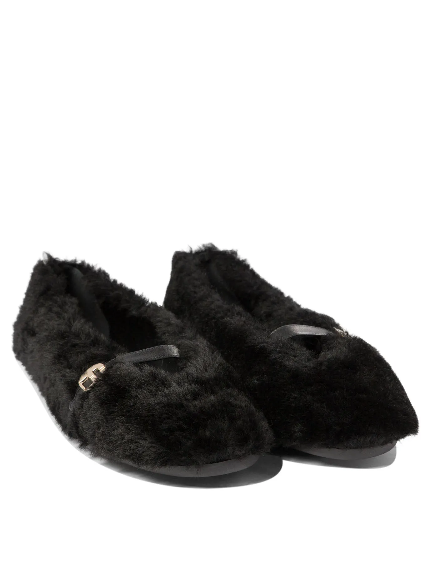 Ferragamo Chic Shearling Ballet Flats with Leather Accents