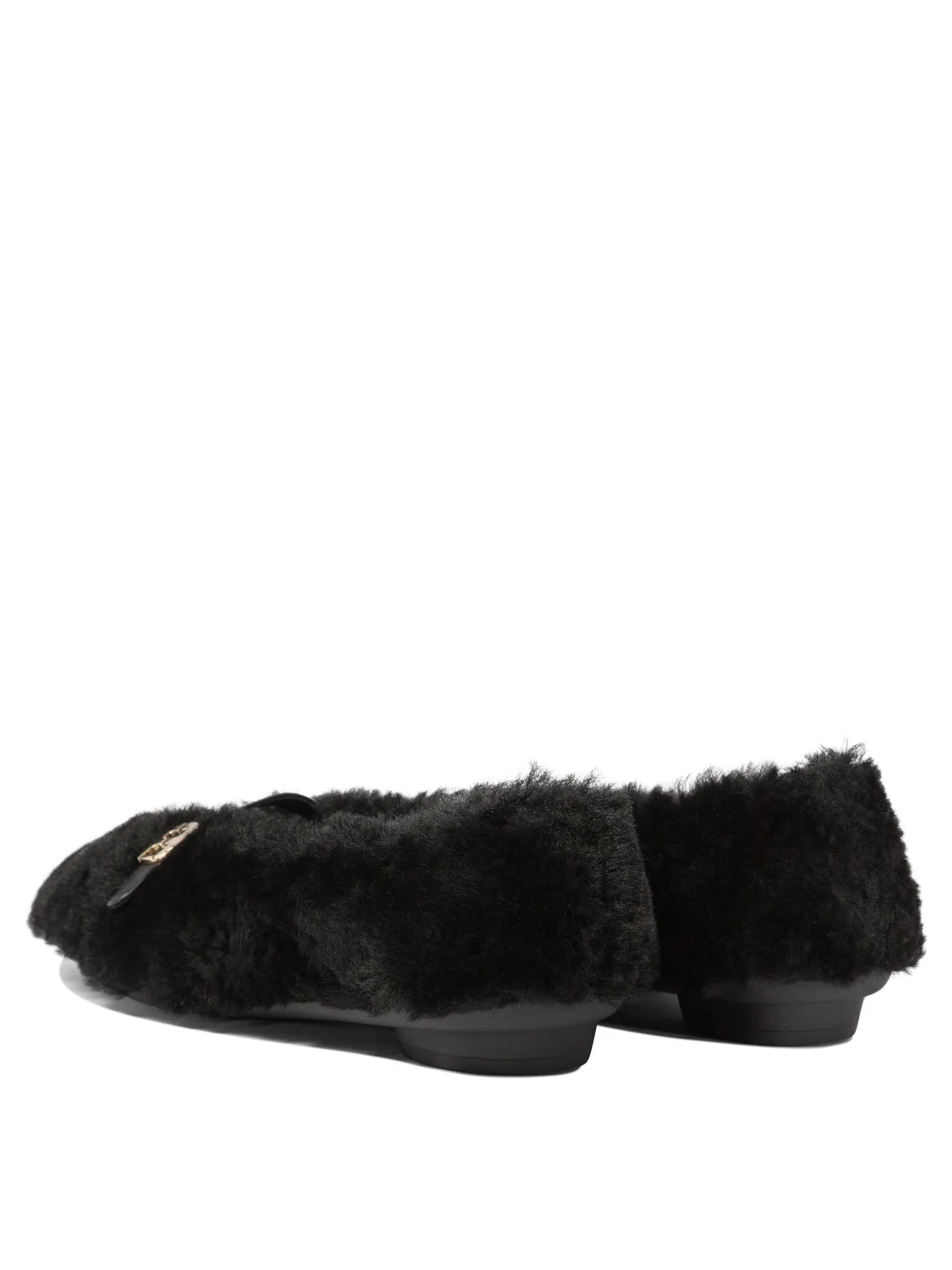 Ferragamo Chic Shearling Ballet Flats with Leather Accents