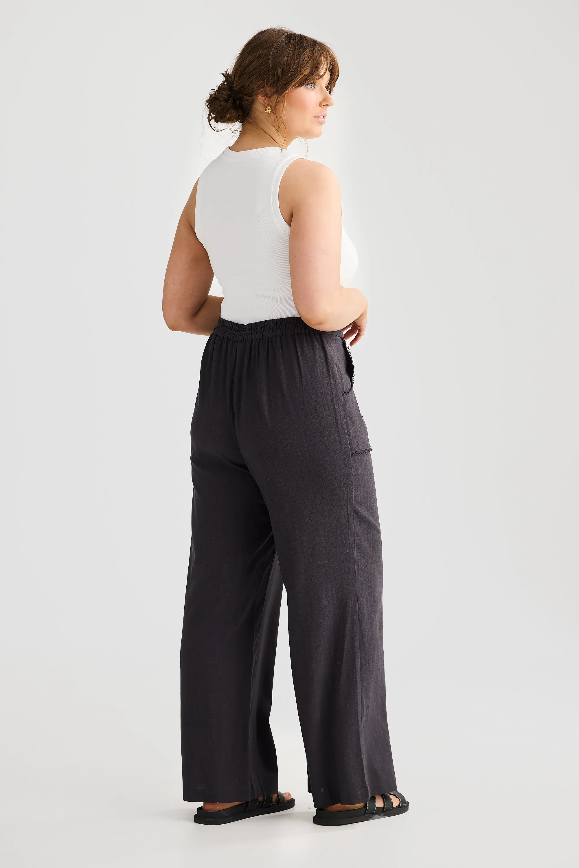 Fray Wide Leg Pants - Charcoal