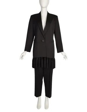 Genny Vintage Black Longline Tassel Blazer and Trouser Pant Suit