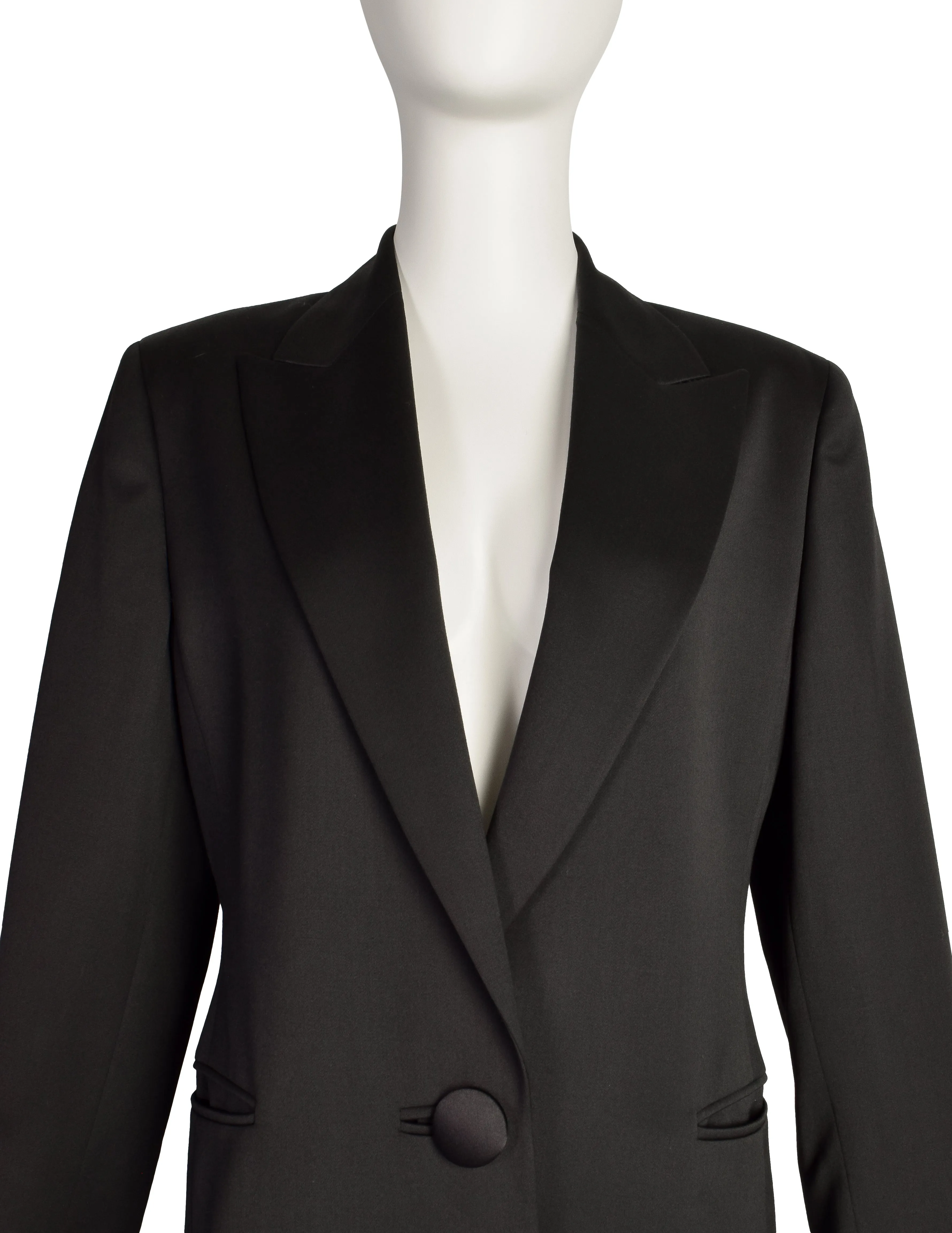 Genny Vintage Black Longline Tassel Blazer and Trouser Pant Suit