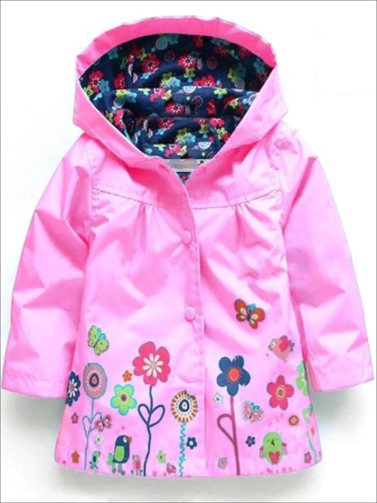 Girls Hooded Floral Print Raincoat