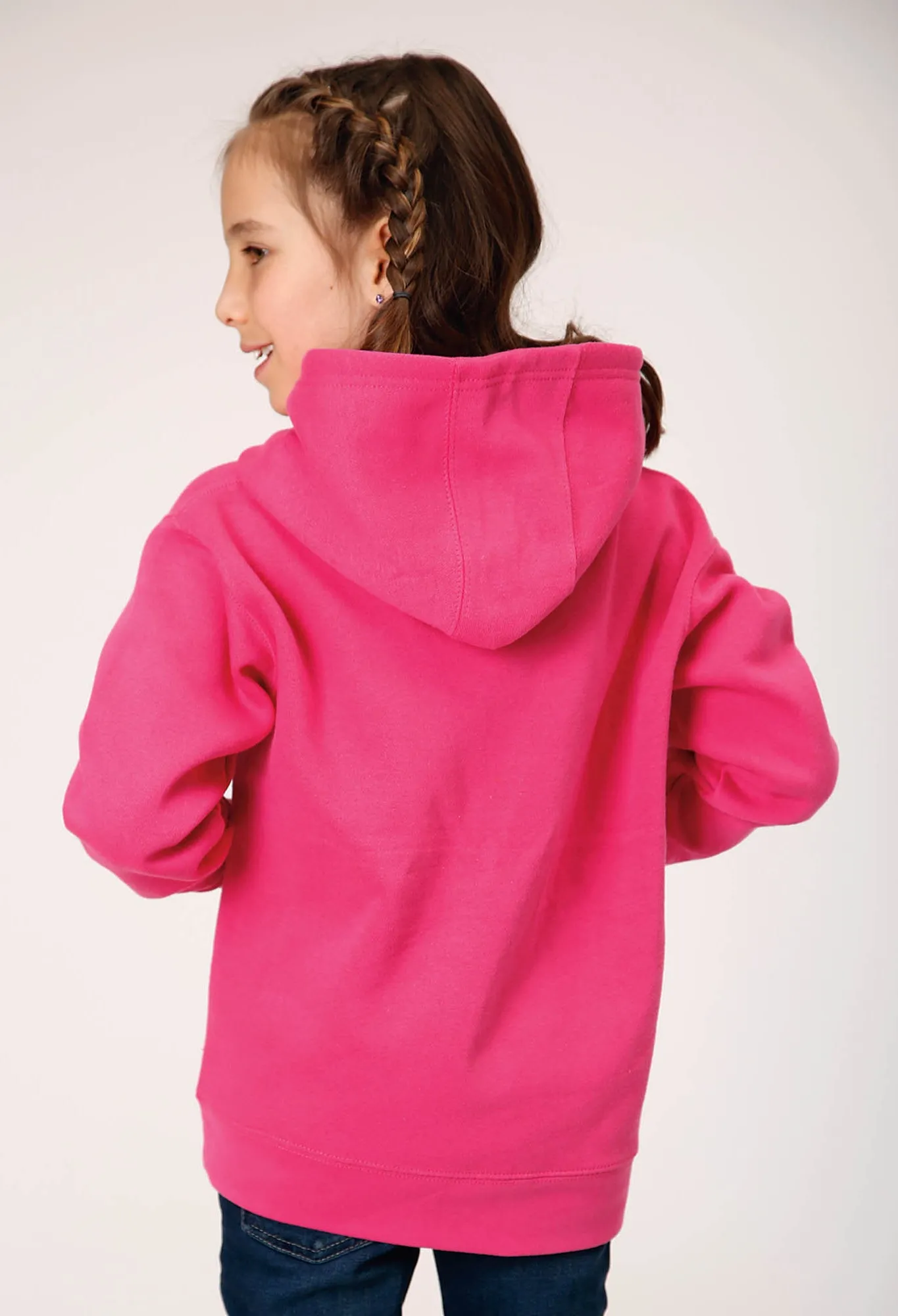 GIRLS PINK PULLOVER HOODIE WITH FRONT POCKET