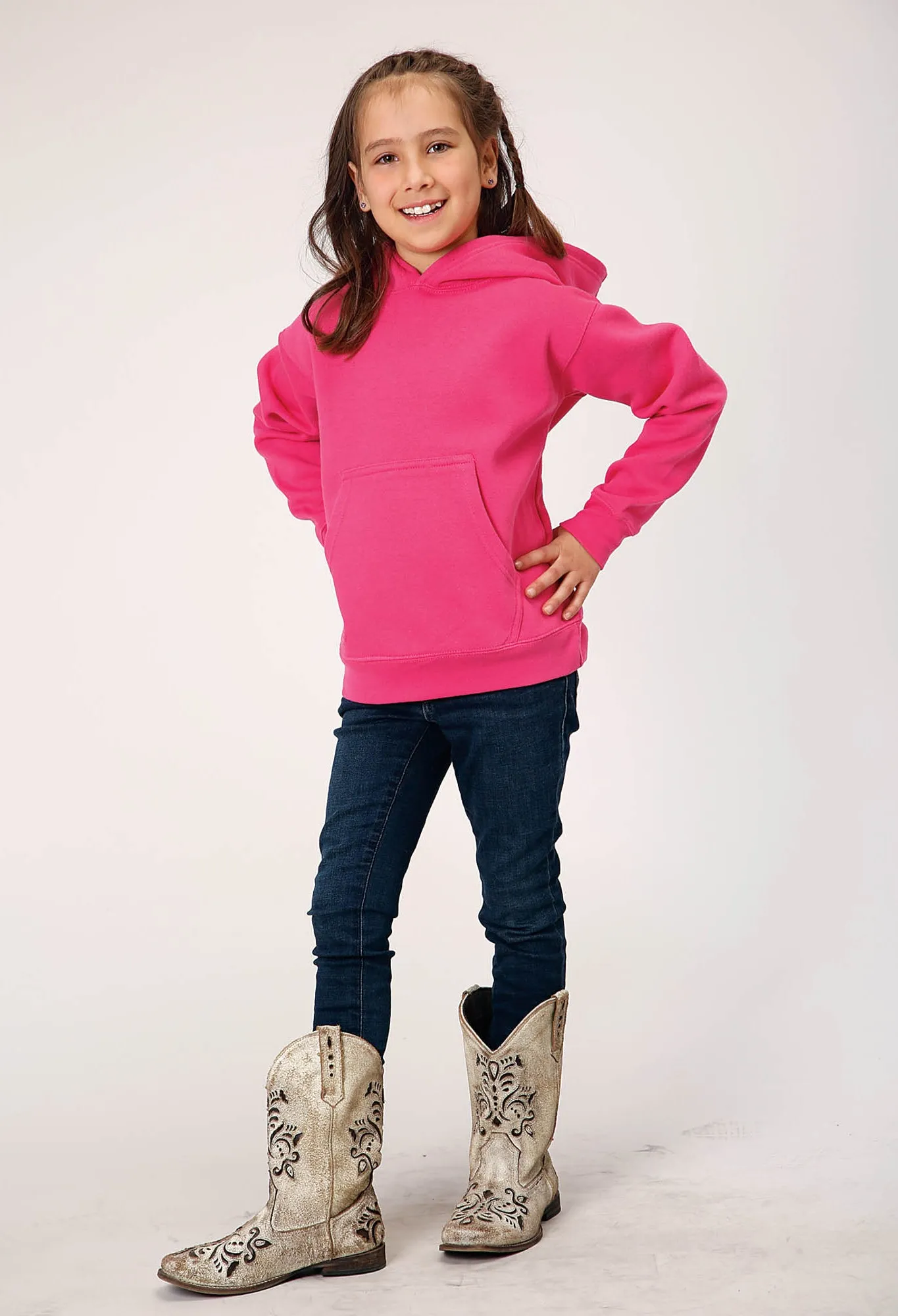 GIRLS PINK PULLOVER HOODIE WITH FRONT POCKET