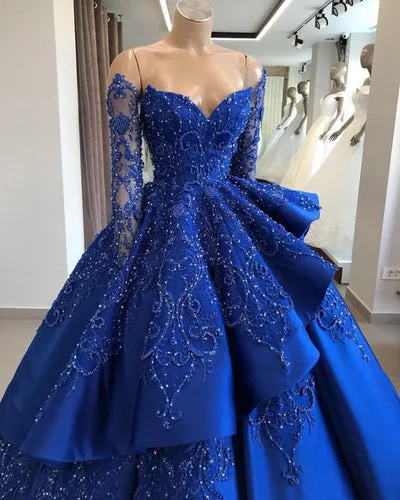 GORGEOUS ROYAL BLUE LACE RUFFLED PROM DRESS SWEET 16 DRESSES SA135