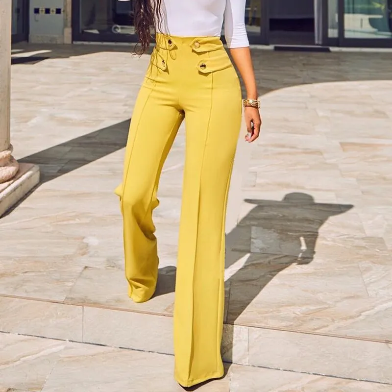 Graduation Gifts  2022 Autumn Casual Women Trousers Fashion Leggins Houndstooth Print Buttoned High Waist Wide Leg Tailored Pants