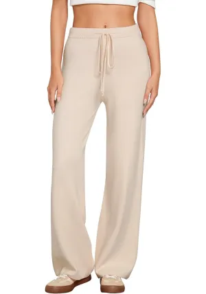 Heather Sand  Women's Full-Length Wide Leg Stretch Casual Pants Elastic Waist Relaxed Fit