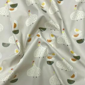 Hens and Eggs on Light Beige Raincoat Fabric