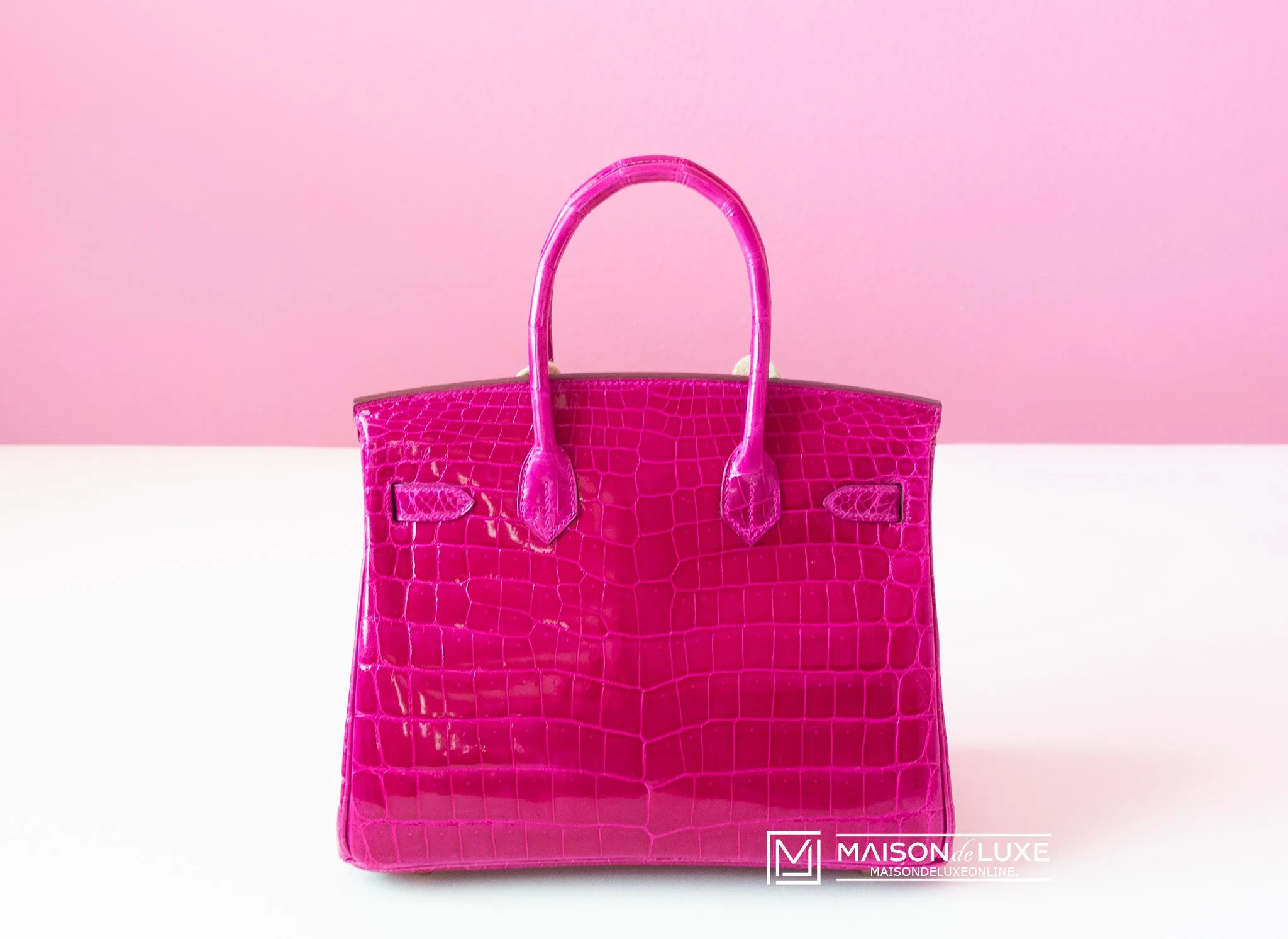 Hermes Rose Scheherazade Hot Pink GHW Crocodile Birkin 30 Handbag