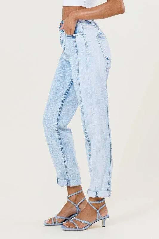 High rise color block boyfriend jeans