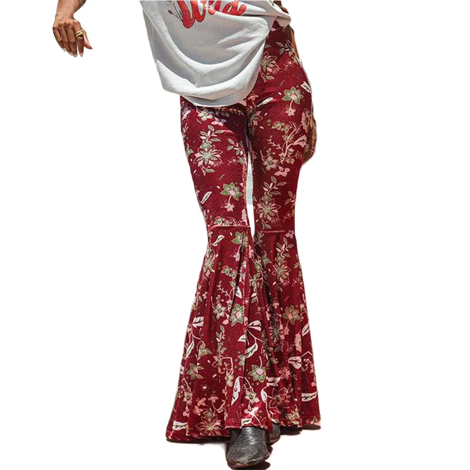 High Waist Lounge Yoga Wide Leg Boho Comfy Stretch Bell Bottom Floral Pants