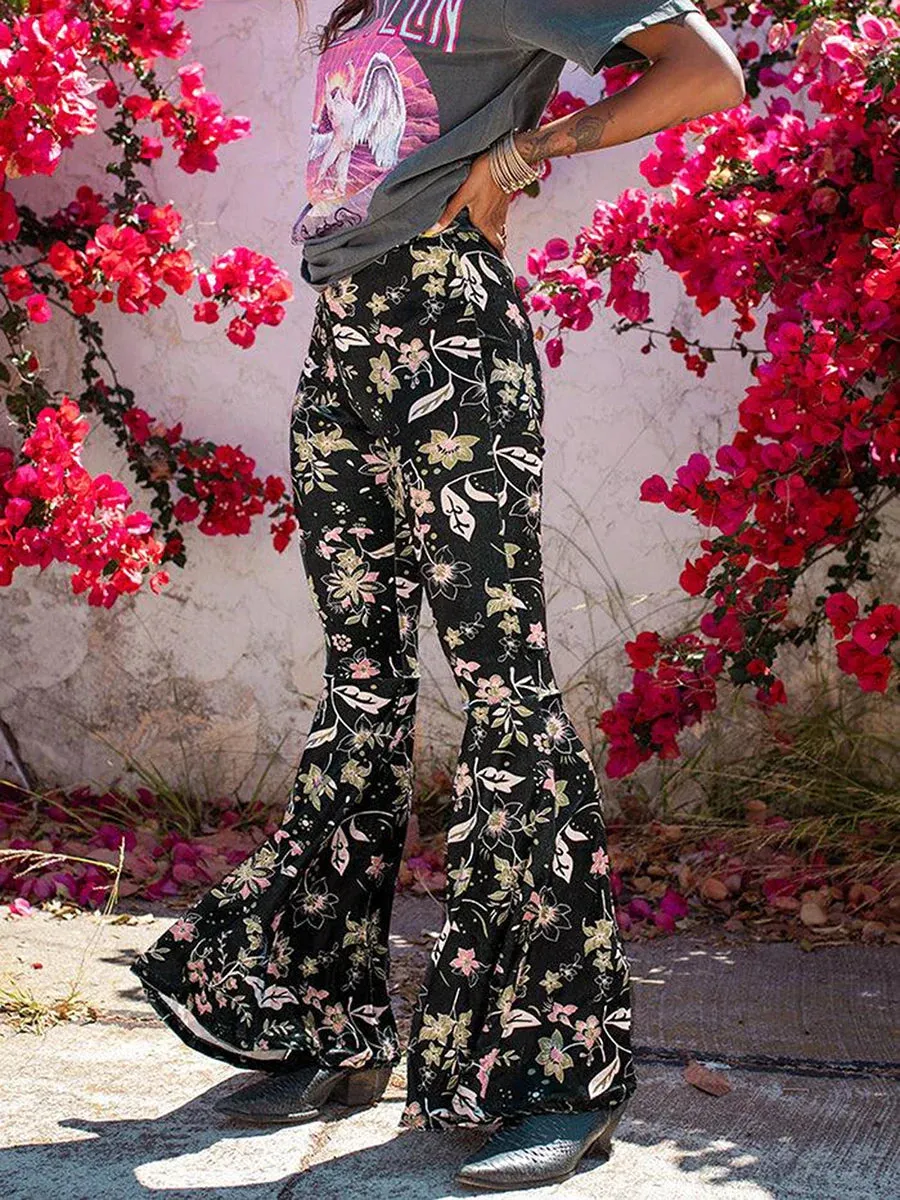 High Waist Lounge Yoga Wide Leg Boho Comfy Stretch Bell Bottom Floral Pants