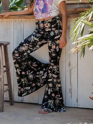 High Waist Lounge Yoga Wide Leg Boho Comfy Stretch Bell Bottom Floral Pants