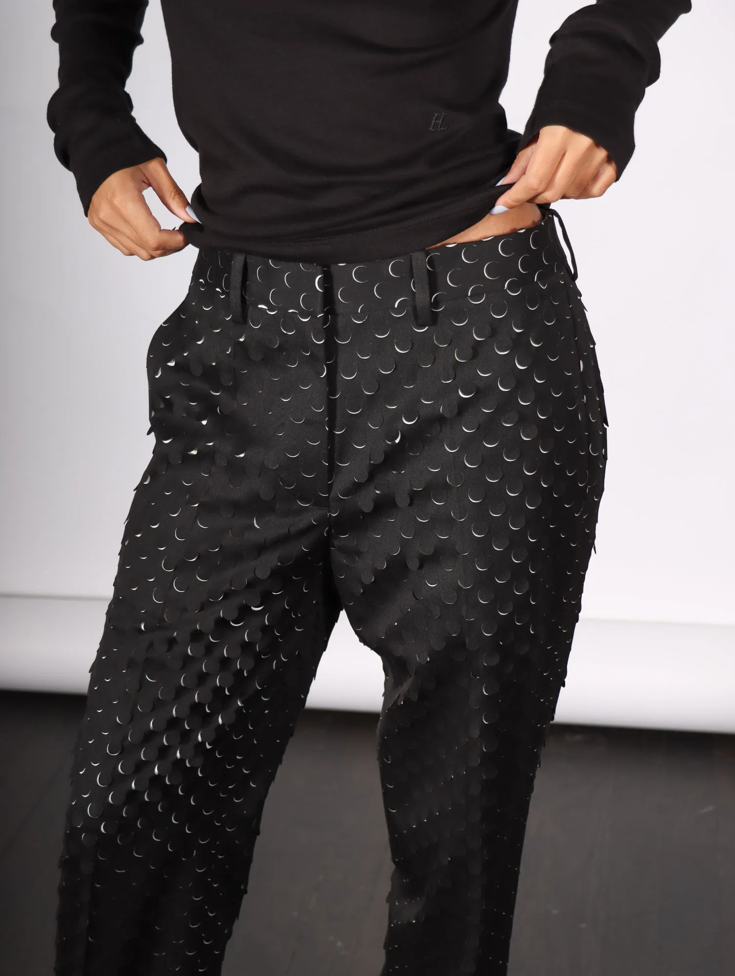 Hole Punched Car Trouser in Black by Helmut Lang