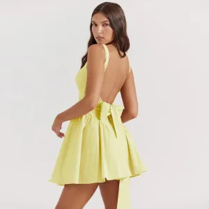 Holiday Pleated Backless Sexy Sleeveless Bow Mini Prom Dress