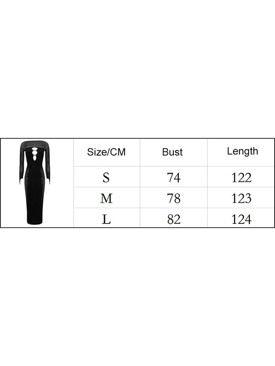 Hollow Out Long Strapless Backless Bodycon Sheer Long Sleeve Shrug Club Streetwear Summer Sexy Dress