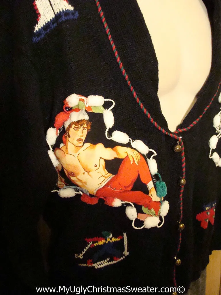 Hottie Guy Tacky Ugly Christmas Sweater Cardigan (b25)