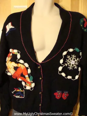 Hottie Guy Tacky Ugly Christmas Sweater Cardigan (b25)