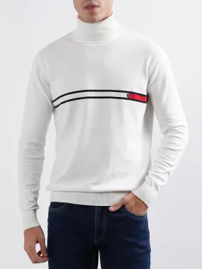 Iconic Men White Solid Round Neck Sweater