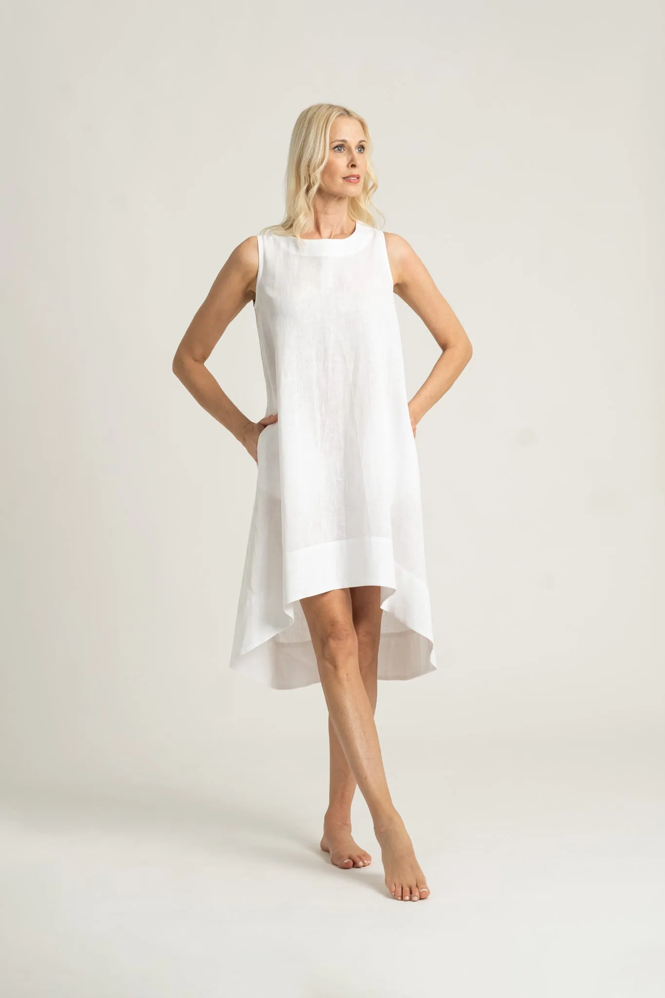 Illya Linen Midi Dress White