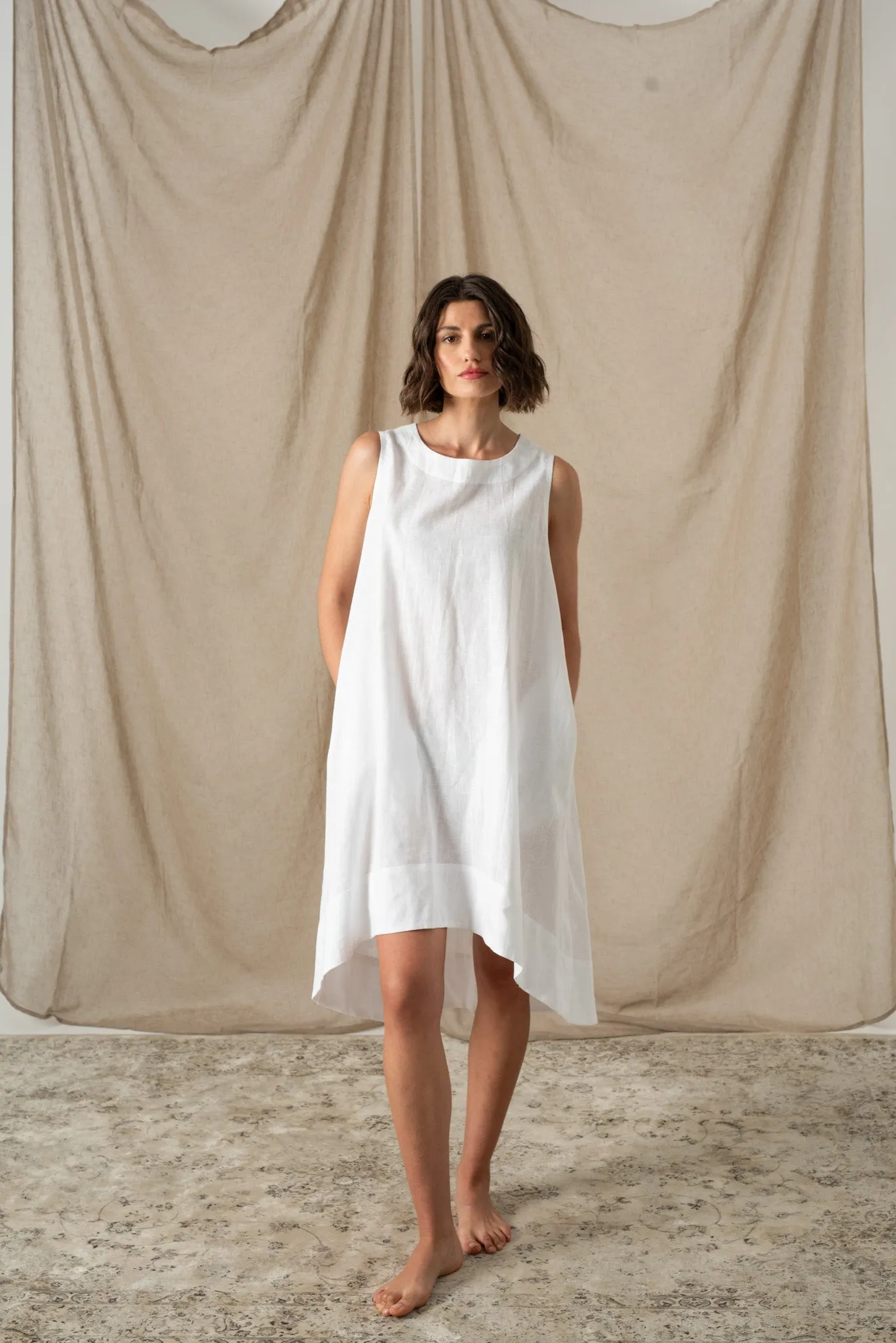 Illya Linen Midi Dress White