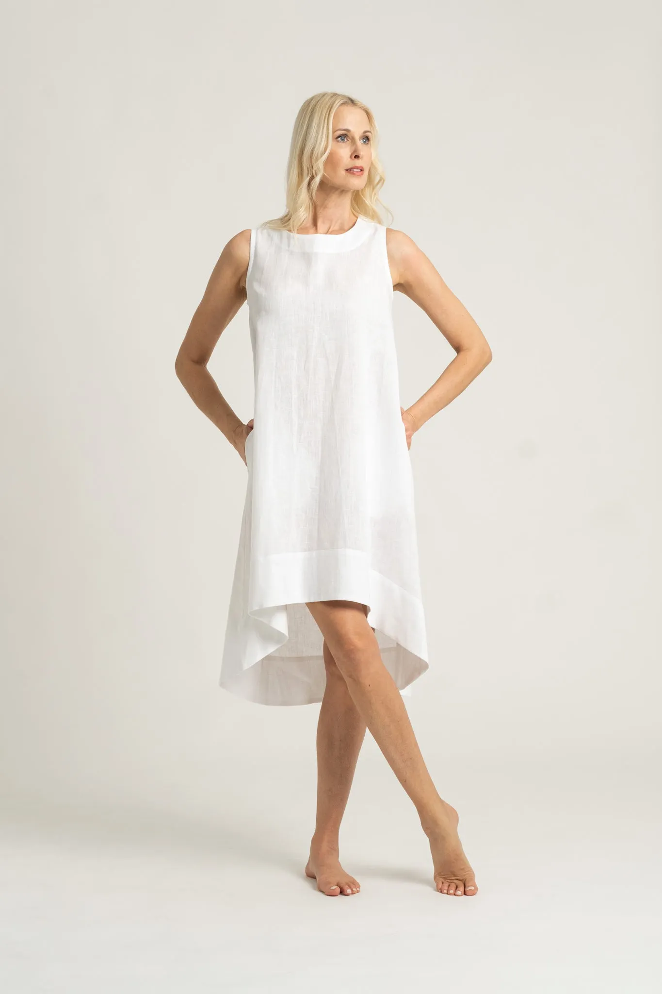 Illya Linen Midi Dress White