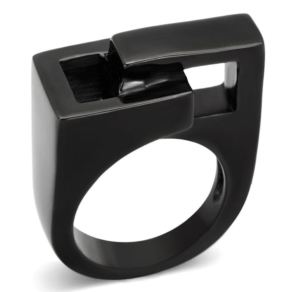 IP Black(Ion Plating) Stainless Steel Ring with No Stone for Women Style TK989