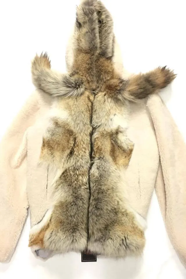 Jakewood Men's Natural Plush Fox Tail Shearling Jacket with Hood