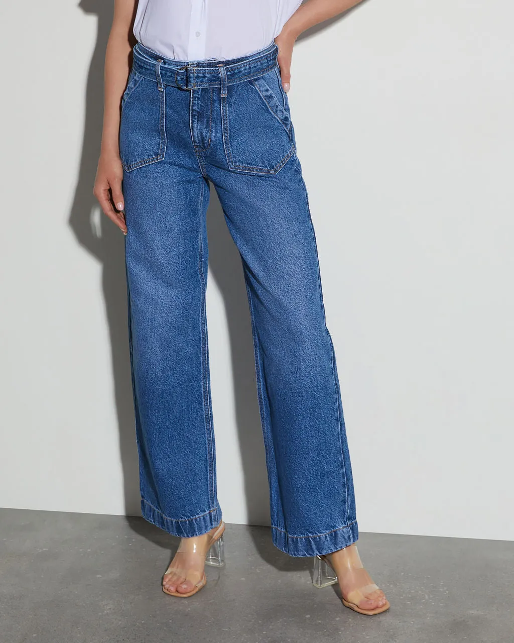 Jenny Belted High Rise Wide Leg Jeans