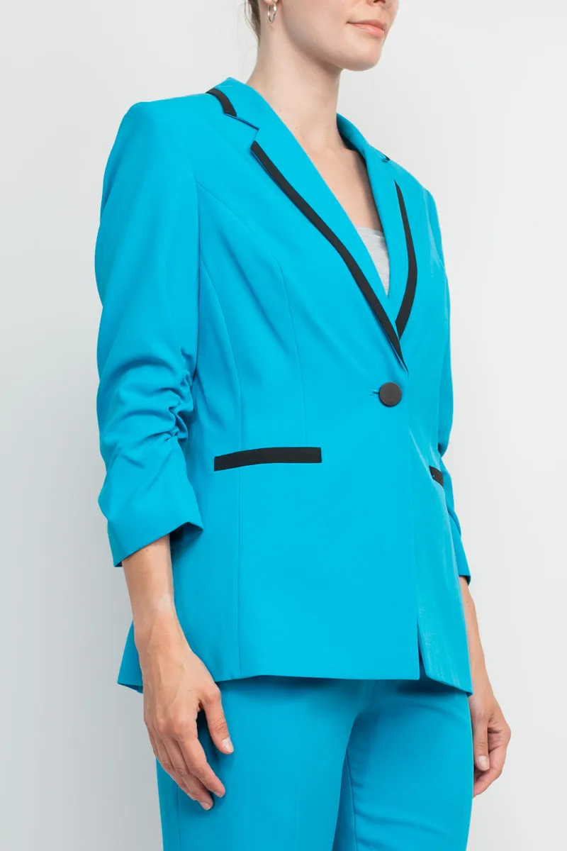 John Meyer Collection Notched Collar 1 Button Closure Crepe Jacket with Banded Mid Waist Zipper Hook & Bar Closure Pant