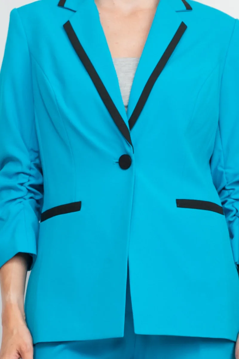 John Meyer Collection Notched Collar 1 Button Closure Crepe Jacket with Banded Mid Waist Zipper Hook & Bar Closure Pant