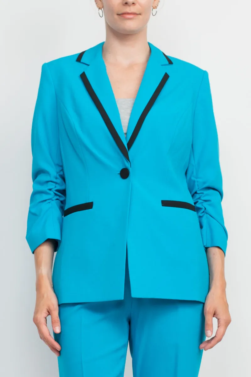 John Meyer Collection Notched Collar 1 Button Closure Crepe Jacket with Banded Mid Waist Zipper Hook & Bar Closure Pant