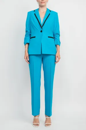 John Meyer Collection Notched Collar 1 Button Closure Crepe Jacket with Banded Mid Waist Zipper Hook & Bar Closure Pant