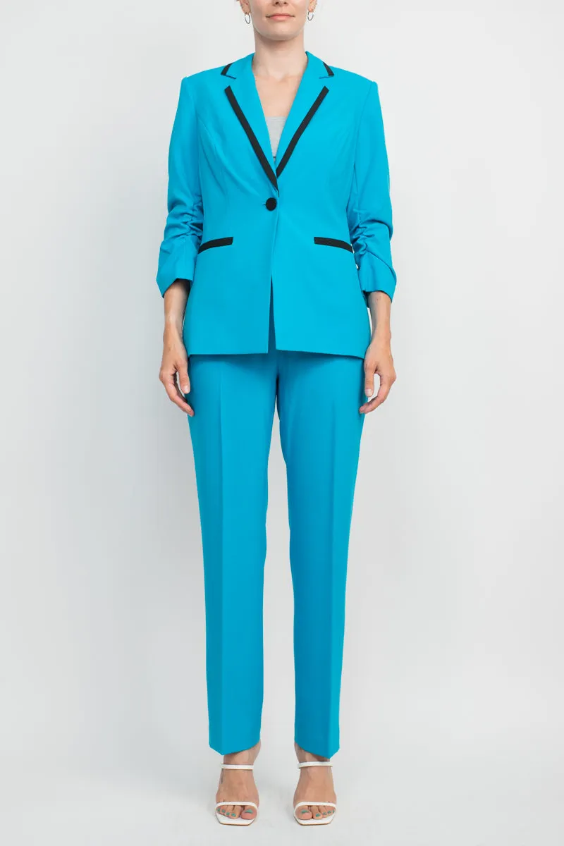 John Meyer Collection Notched Collar 1 Button Closure Crepe Jacket with Banded Mid Waist Zipper Hook & Bar Closure Pant