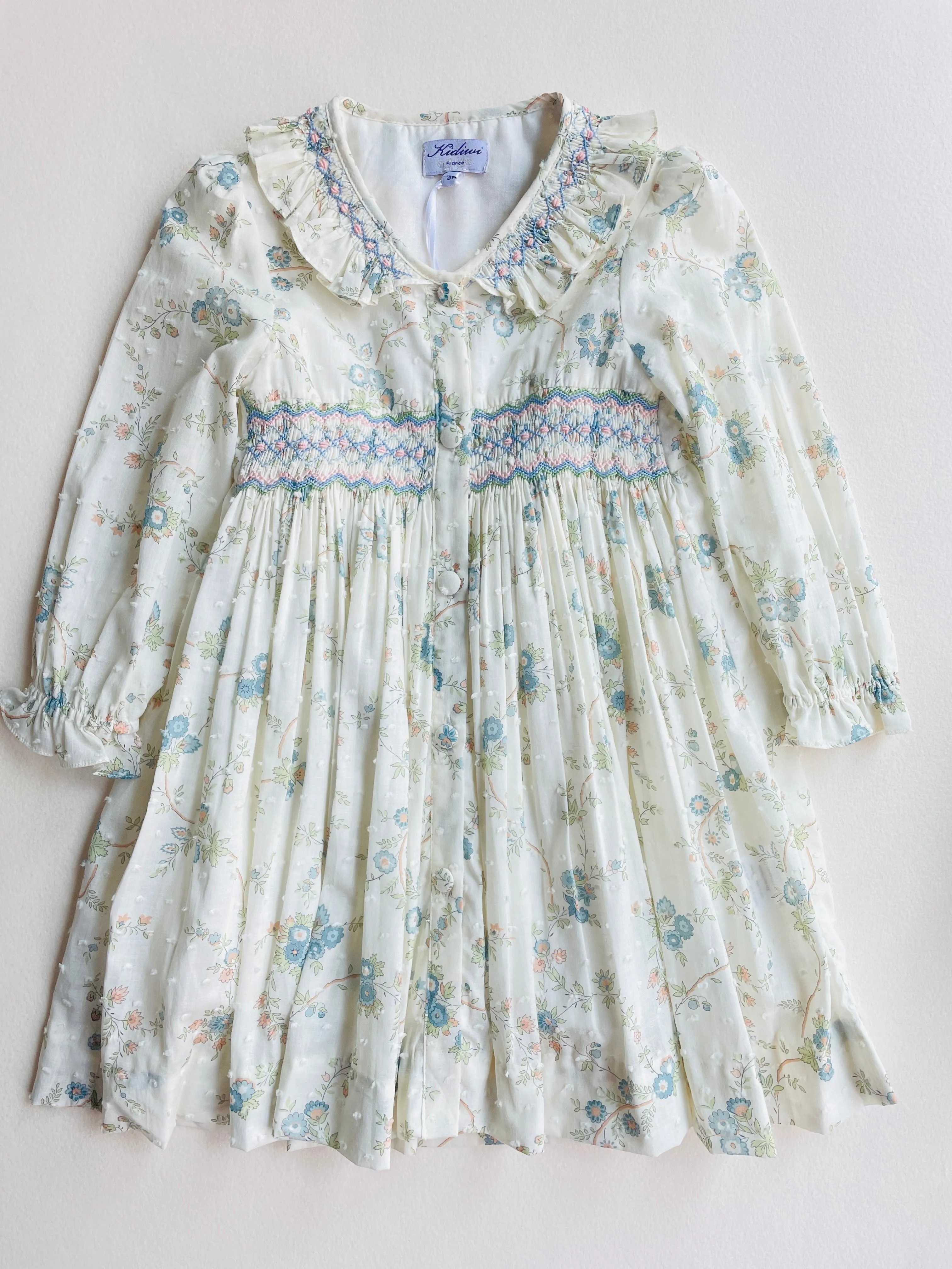 Kidiwi Floral Smocked Dress with Ruffle Collar