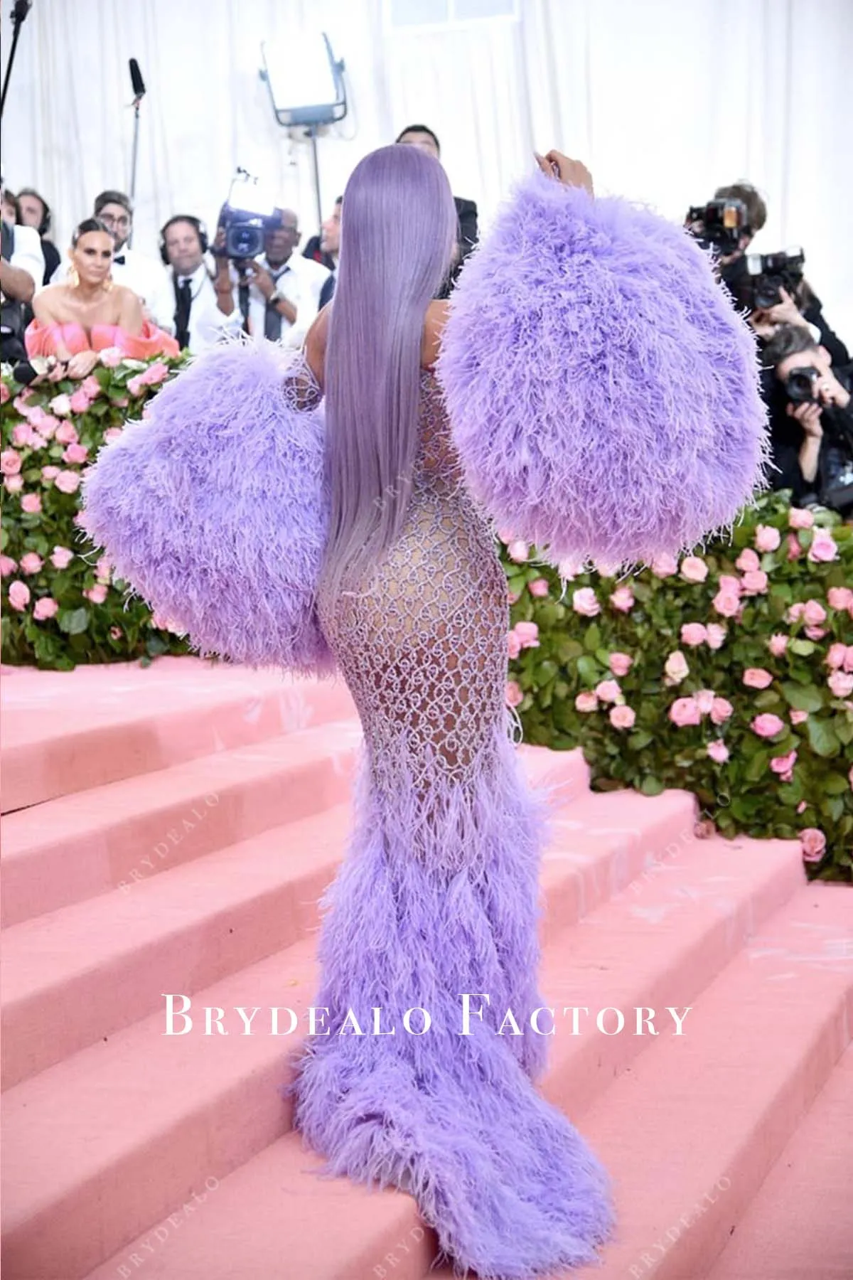 Kylie Jenner Lilac Feather Mermaid Celebrity Dress 2019 Met Gala