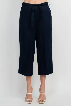 Land N Sea Elastic Mid Waist Tie Waist Wide Leg Linen Pant with Pockets