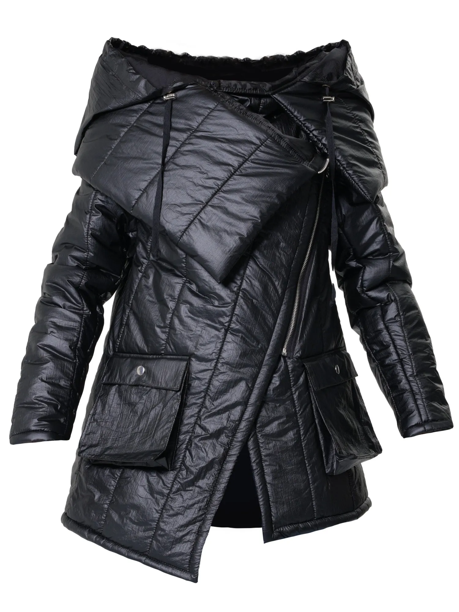 Large Collar Puffer Jacket In Black