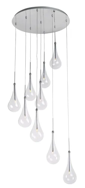 Larmes 22.75" 9 Light Single Pendant in Polished Chrome