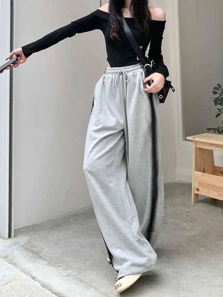 Leg Streetwear Baggy Wide Harajuku Retro Drawstring Loose Waist Y2k High Pants