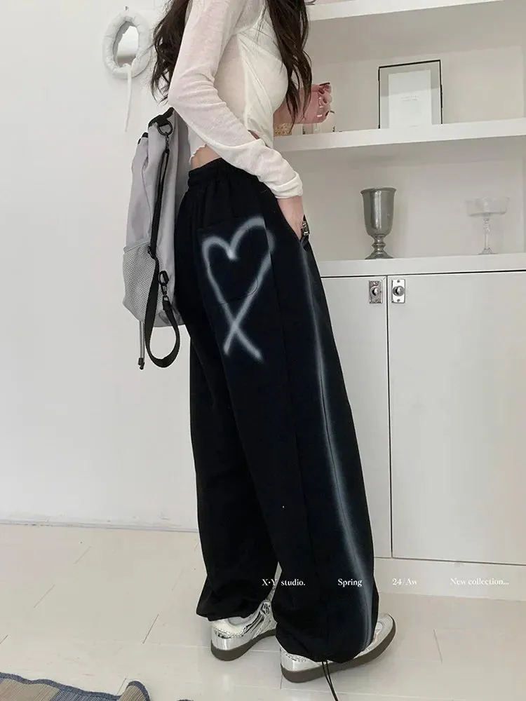 Leg Streetwear Baggy Wide Harajuku Retro Drawstring Loose Waist Y2k High Pants