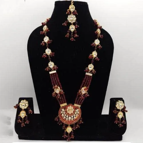 Long Meena Pendant Necklace And Earring Set