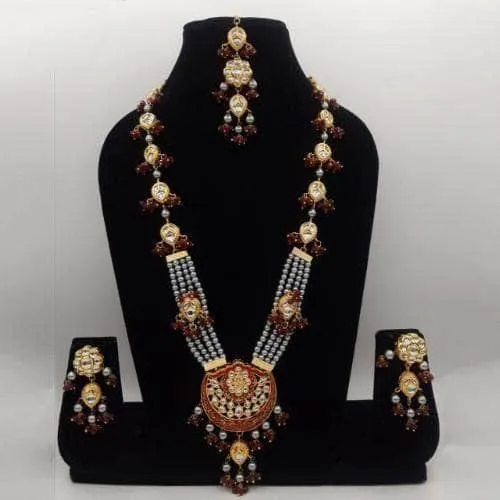 Long Meena Pendant Necklace And Earring Set