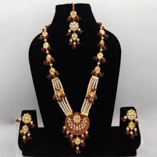 Long Meena Pendant Necklace And Earring Set